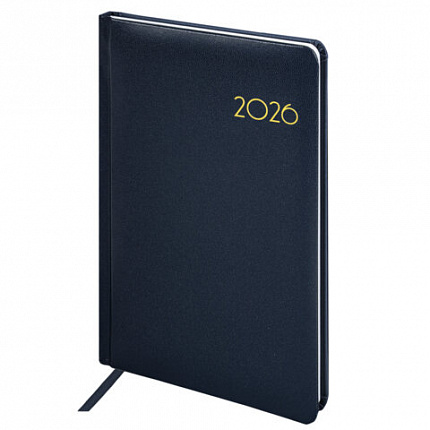 Еженедельник датированный 2026, А5, 145х215 мм, BRAUBERG "Select", балакрон, темно-синий, 117181