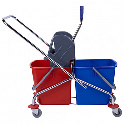 Тележка уборочная BRABIX, 2 съемных ведра 25 л, механический отжим, металлический каркас, 601499