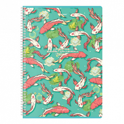 Тетрадь А4, 96 л., BRAUBERG, гребень, клетка, TWIN-лак, "Карпы Кои" (микс в спайке), 405313