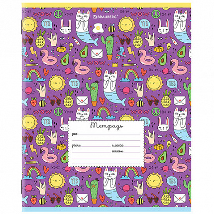 Тетрадь 24 л. BRAUBERG линия, обложка картон, "ЯРКИЙ МИКС", 106488