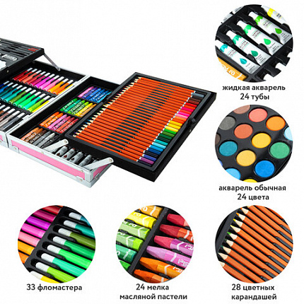 Набор ЮНОГО ХУДОЖНИКА "Candy Land" для рисования и творчества в кейсе ЮНЛАНДИЯ, 163 предмета, 664633