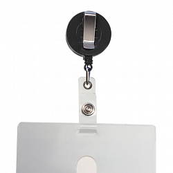 Держатель-рулетка для бейджей, 70 см, петелька, клип, черный, в блистере, BRAUBERG, 232152