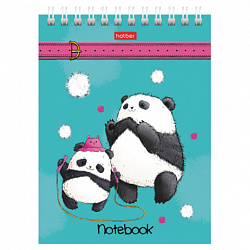 Блокнот МАЛЫЙ ФОРМАТ А6, 60 л., гребень, картон, клетка, HATBER, "Плюшевые панды", 088304, 60Б6В1гр