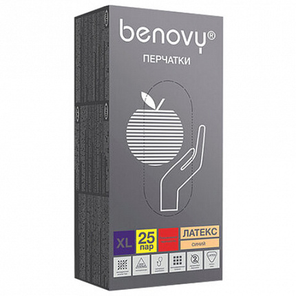 Перчатки латексные смотровые 25 пар (50 штук), прочные, размер 9-10, XL (очень большой), BENOVY High Risk