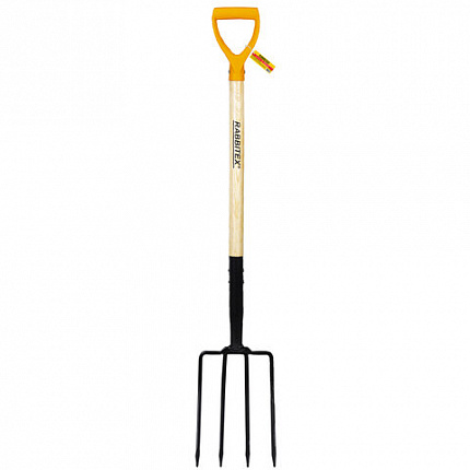 Вилы копальные стальные 19х28 см, ОБЩАЯ ДЛИНА 115 см, деревянный черенок, V-ручка, RABBITEX (РАББИТЕКС) "STANDARD", 700492