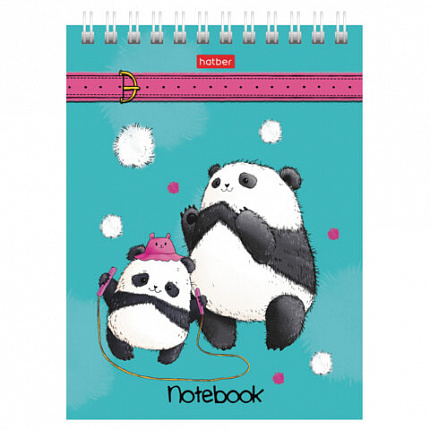 Блокнот МАЛЫЙ ФОРМАТ А6, 60 л., гребень, картон, клетка, HATBER, "Плюшевые панды", 088304, 60Б6В1гр