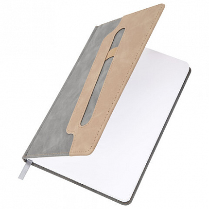 Блокнот А5 148x218 мм BRAUBERG "Assistant", под кожу, 80 листов, держатель, клетка, серый, 118632