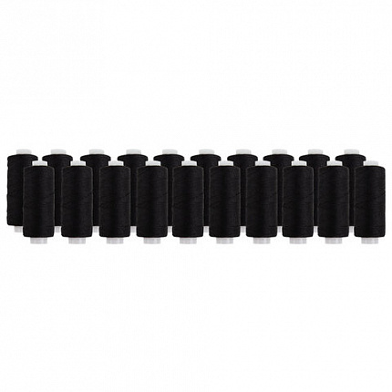 Нитки швейные 40 ЛШ, 200 м, полиэстер, НАБОР 20 шт., черные, в ПОДАРОК иглы, DEVELIA (Девелиа), 609622