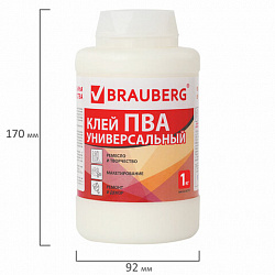 Клей ПВА BRAUBERG, 1 кг, универсальный (бумага, картон, дерево), 600983