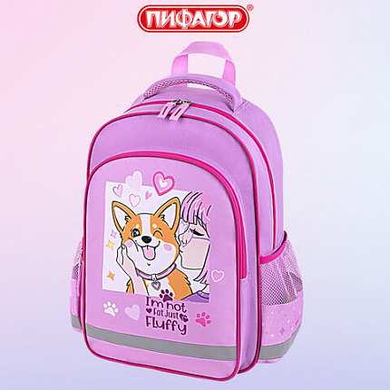 Рюкзак ПИФАГОР SCHOOL, 1 отделение, 3 кармана, "Пушистик", 38x28х14 см, 272084