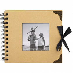 Фотоальбом 16х18 см, 20 черных листов, обложка КРАФТ, уголки/стикеры/ручка/клей, BRAUBERG Black&Kraft, 880652