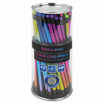 Карандаш чернографитный с ластиком BRAUBERG "GRADE Metallic", 1 шт., HB, трехгранный, 182000