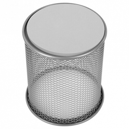 Подставка-органайзер BRAUBERG "Germanium" круглое основание, 100х89 мм, серебро, металическая, 237988