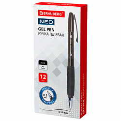 Ручка гелевая с грипом BRAUBERG "NEO", ЧЕРНАЯ, пишущий узел 0,5 мм, линия письма 0,35 мм, 144537