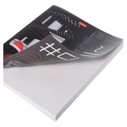 Тетрадь обложка пластик с печатью, А5, 80 л., скоба, клетка, HATBER, "Хештег" (микс в спайке), 090260, 80Т5В1пл