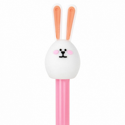 Ручка с топпером шариковая ЮНЛАНДИЯ "Ушастый зайка", корпус ассорти, СИНЯЯ, пишущий узел 0,7 мм, 143782