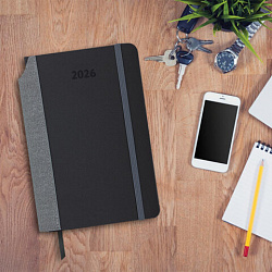 Ежедневник датированный 2026 А5 138x213 мм, BRAUBERG "Mosaic", под кожу, карман для ручки, черный, 117114