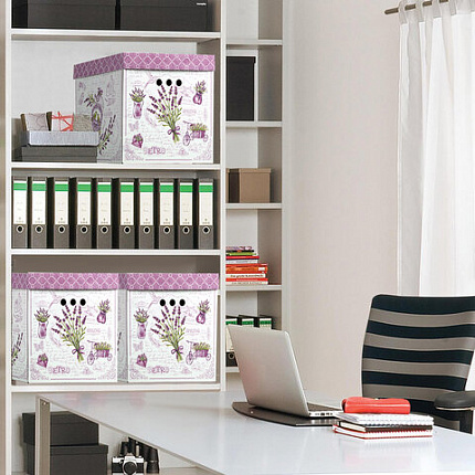 Короб для хранения из плотного микрогофрокартона 315х315х315 мм, КОМПЛЕКТ 3 шт., BRAUBERG HOME "Лаванда", 271817