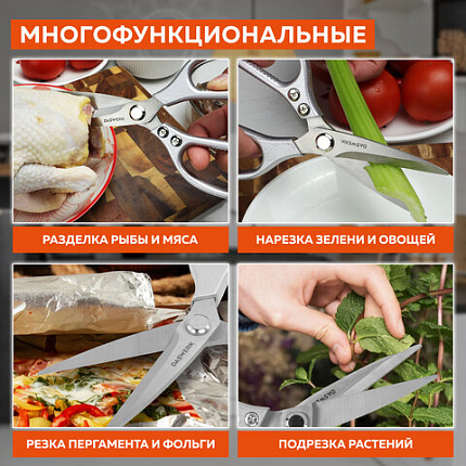 Ножницы кухонные DASWERK (ДАСВЕРК), 210 мм, удлиненное лезвие, металлические ручки, 608900