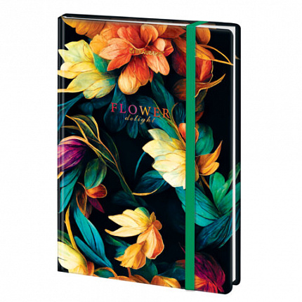 Блокнот с резинкой в клетку 96 л., А5 145х203 мм, твердая обложка с фольгой, BRAUBERG, "Bloom", 115537