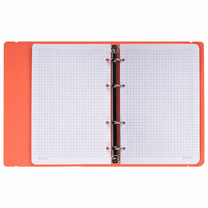 Тетрадь на кольцах А5 175х220мм, 120л, пластик, с резинкой, BRAUBERG, Коралловый, 404621