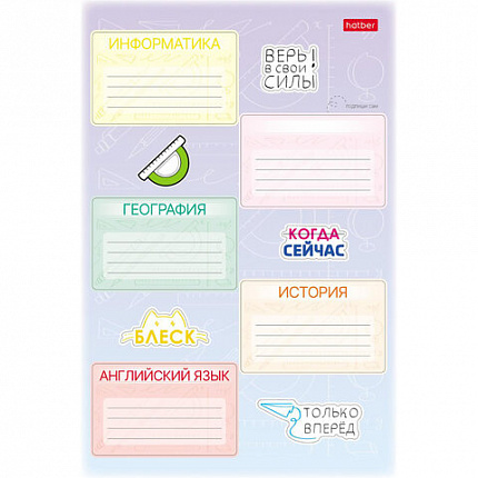 Наклейки ПРЕДМЕТНЫЕ для маркировки школьных принадлежностей, НАБОР 4 листа, 40 наклеек, HATBER, 4Н5н