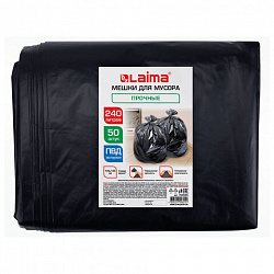 Мешки для мусора 240л черные в пласте 50 штук прочные, ПВД 40 мкм, 105x135см, LAIMA, 702685