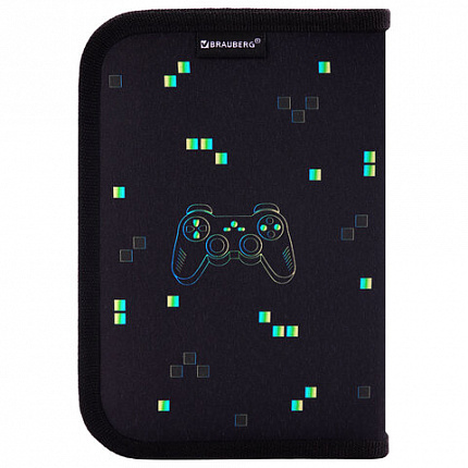 Пенал BRAUBERG с наполнением, 1 отделение, 1 откидная планка, 24 предмета, 21х14 см, "Pixel gamepad", 274619