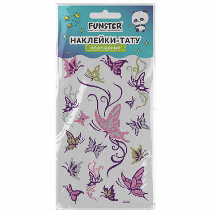 Наклейки-тату переводные "Блестящие", 15,5х9,5 см, ассорти 8 видов, FUNSTER (ФАНСТЕР), 666107