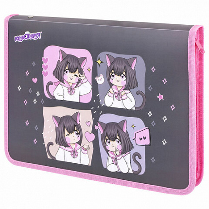 Папка для труда на молнии ЮНЛАНДИЯ А4, 1 отделение, откидная планка, органайзер, "Anime dreamer", 273393