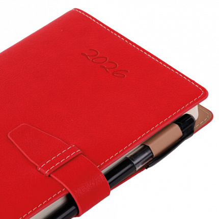 Ежедневник датированный 2026, А5, 143х218 мм, BRAUBERG "Journal", под кожу, застежка, держатель для ручки, органайзер, красный, 117380