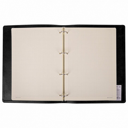 Тетрадь на кольцах БОЛЬШАЯ А4 (240х310 мм), 120 листов, под кожу, клетка, BRAUBERG "Main", черный, 404509