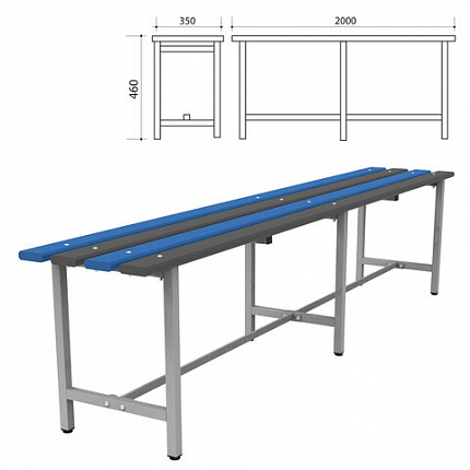 Скамья пластиковая влагостойкая на металлокаркасе "СТ 4П", 2000х350х460 мм, регулируемые опоры, каркас металлический серый, сиденье пластик