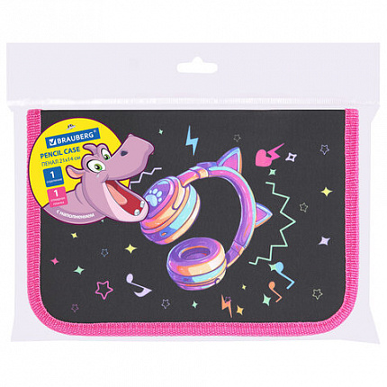 Пенал BRAUBERG с наполнением, 1 отделение, 1 откидная планка, 24 предмета, 21х14 см, "Headphones", 273531