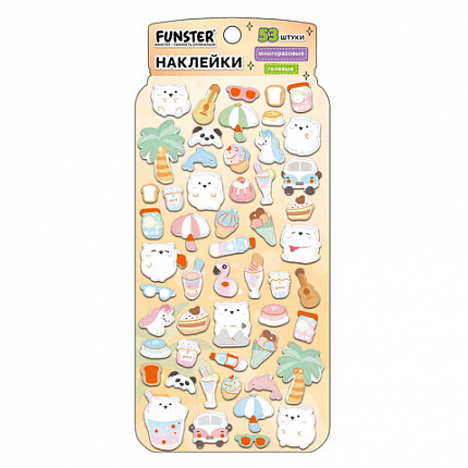 Наклейки гелевые "Вкусный микс", 17,5х9 см, ассорти 6 видов, FUNSTER (ФАНСТЕР), 666082