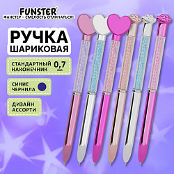 Ручка поворотная с топпером шариковая FUNSTER (ФАНСТЕР) "SHINY HEART&PAW", СИНЯЯ, ассорти, пишущий узел 0,7 мм, 144519
