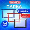 Папка для тетрадей А4 ПИФАГОР, пластик, молния сверху, прозрачная, АССОРТИ, 274471