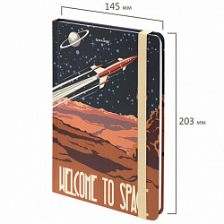 Блокнот с резинкой в клетку 96 л., А5, 145х203 мм, твердая обложка, BRAUBERG, "SpaceX", 113724