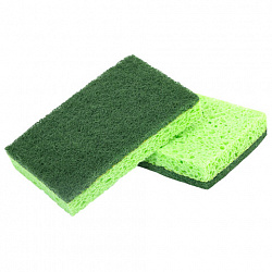 Губки для посуды 110х70х20 мм, ЦЕЛЛЮЛОЗНЫЕ + АБРАЗИВ, КОМПЛЕКТ 2 штуки, зеленые/зеленый абразив, LAIMA, 700258