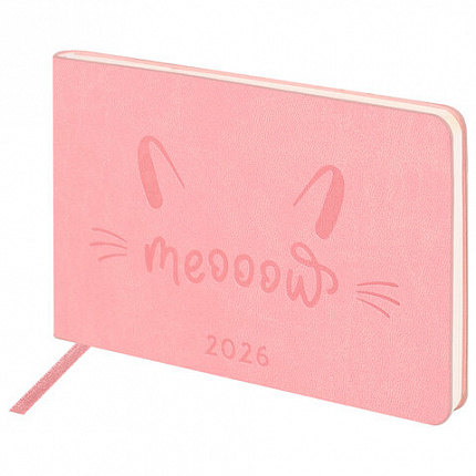 Еженедельник датированный 2026 МАЛЫЙ ФОРМАТ 105х160 мм, А6, BRAUBERG "Imprint", тиснение, розовый, 117213