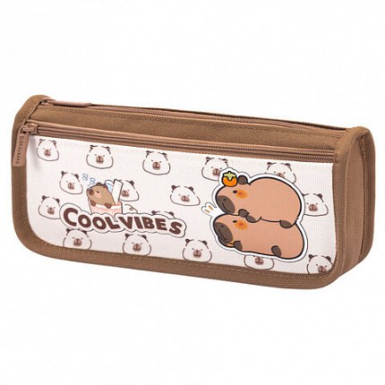Пенал мягкий BRAUBERG KIDS, 2 отделения, полиэстер, "Capybaras", 22x10x6 см, 274582