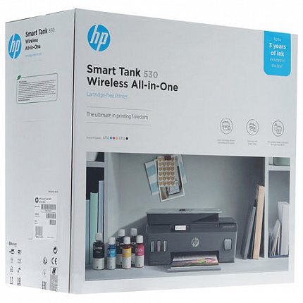МФУ струйное HP Smart Tank 530 "3 в 1" А4, 11 стр./мин, 4800х1200, Wi-Fi, АПД, Bluetooth, сетевая карта, СНПЧ, 4SB24A