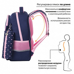 Рюкзак ЮНЛАНДИЯ COMPLETE с пеналом в комплекте, эрго-спинка, "Pink bow", 42х29х14 см, 229972