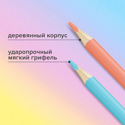 Карандаши цветные BRAUBERG PASTEL, 12 пастельных цветов, трёхгранные, грифель 3 мм, 181850