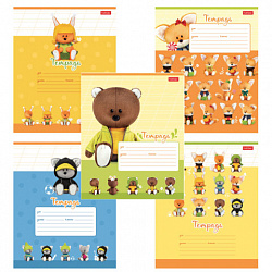 Тетрадь 12 л., HATBER косая линия, обложка картон, "ЛЕСЯТА" (микс в спайке), 080090, 12Т5В6