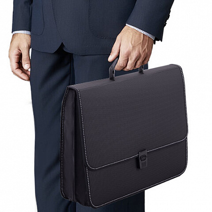 Папка-портфель пластиковая BRAUBERG "КОНСУЛ" А4 (370х280х120 мм), 2 отделения, фактура "бисер", черная, 223079