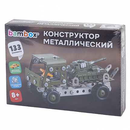 Конструктор металлический "Грузовик с танком", с подвижными деталями, 133 элемента, BAMBOX (БАМБОКС), 666363