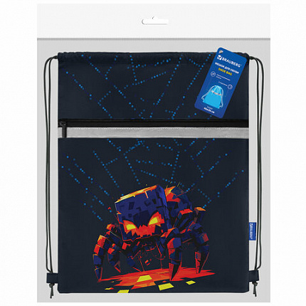 Мешок для обуви BRAUBERG, с петлей, светоотражающая полоса, 2 отделения, 46х36 см, "Fire spider", 273450