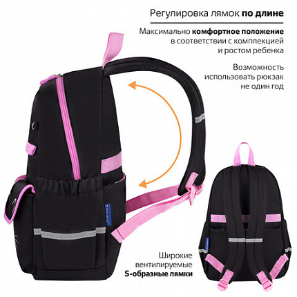 Рюкзак BRAUBERG PASTEL с термонашивками в комплекте, "Black kitty", черный, 40х29х14 см, 273128