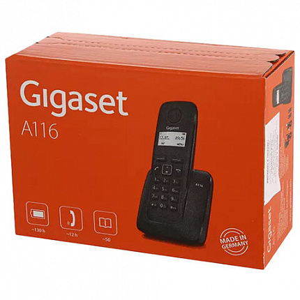 Радиотелефон GIGASET A116, память 50 номеров, АОН, повтор, часы, черный, S30852H2801S301